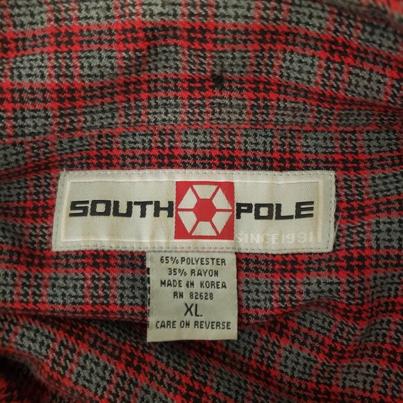 Southpole Top XL Vintage Y2K Flannel Button Up Shirt Red Gray Plaid - Picture 12 of 12